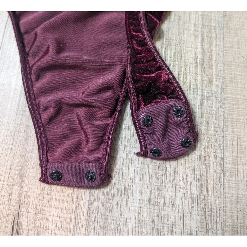 Vintage Y2K Victoria’s Secret 34B Velvet Bodysuit Burgundy Gold Underwire Thong